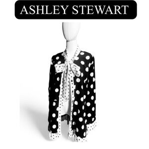 Polkadot Neck Tie Peplum Blouse, EUC